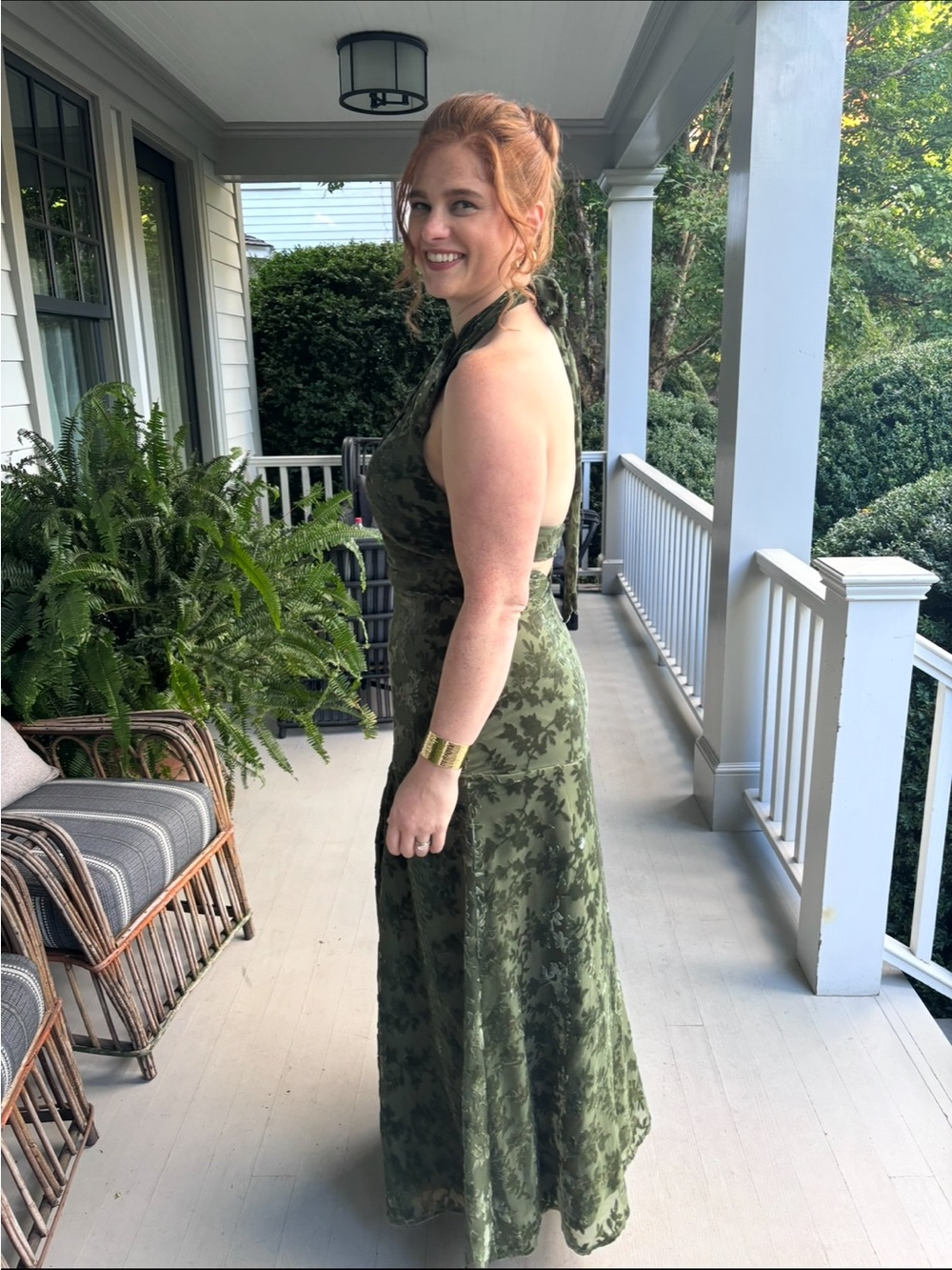 Revelry Athena Olive Green Halter Maxi Dress